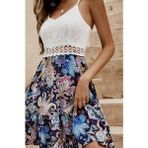 Kadın Askılı V Yakalı Üst Dantel Alt Süprem Mini Elbise - Desenli - 2XL - 3XL