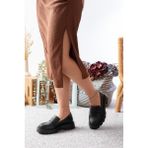 Kadın Asmi Shoes Mira Siyah Loafer Ayakkabı Suni Deri Malzeme Kalın Taban Günlük Stil