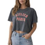 Kadın Atelier Paris Baskılı Crop Tişört – Vintage Görünümlü, antrasit, sm