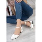 Kadın Ayakkabı Bilekten Bantlı Kısa Kalın Topuklu Ayakkabı 5 cm - Beyaz Cilt