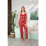 Kadın Ayıcık Desenli Askılı Pijama Takımı – Dantelli Kırmızı Pijama