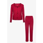 Kadın Baby Overloklu Fiyonk Detaylı Uzun Kollu Pijama Takımı S Bordo