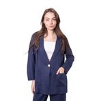 Kadın Baharlık Kumaş Rahat Kesim Yakalı Cepli Kolu Katlamalı Boyfriend Blazer Ceket-Lacivert