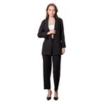 Kadın Baharlık Kumaş Rahat Kesim Yakalı Cepli Kolu Katlamalı Boyfriend Blazer Ceket-Siyah