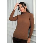 Kadın Balıkçı Yaka Basic Fitilli Kolları Düğme Detaylı Kazak - Camel - XL