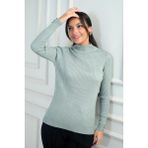Kadın Balıkçı Yaka Basic Fitilli Kolları Düğme Detaylı Kazak - Su Yeşili
