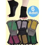 Kadın Bambu Parmaksız Kaydırmaz Taban 6'Lı Yoga Pilates Çorabı