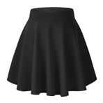 Kadın Basic Casual Esnek Bel Kloş Mini Etekler Zarif A-Line Pull On Patenci Etek, siyah, L