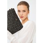 Kadın Basic Clutch Çanta Monogram Desenli Siyah Gri 214002 Siyah Siyah-std