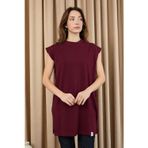 Kadın Basic Kolsuz T-shirt - 30725TUN - BURGUNDY