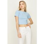 Kadın Basic Örme Crop Body Blue Mavi S