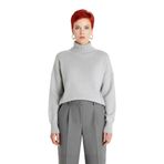 Kadın Basic Oversize Dik Yaka Triko Kazak Düşük Kol Uzun Boy Kışlık Günlük Şıklık Sunar Kaliteli -Açık Gri-S