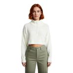 Kadın Basic Oversize Düşük Uzun Kollu Crop Fermuarlı Dik Yaka Triko Kazak Kışlık Rahat Stiller -Ekru-M