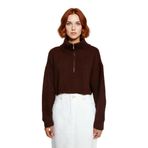 Kadın Basic Oversize Düşük Uzun Kollu Crop Fermuarlı Dik Yaka Triko Kazak Kışlık Rahat Stiller -Kahverengi-S
