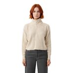 Kadın Basic Oversize Düşük Uzun Kollu Crop Fermuarlı Dik Yaka Triko Kazak Kışlık Rahat Stiller -Taş-S