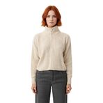 Kadın Basic Oversize Düşük Uzun Kollu Crop Fermuarlı Dik Yaka Triko Kazak Kışlık Rahat Stiller -Taş-XS