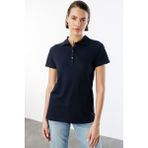 Kadın Basic Polo Yaka Tişört Kadın-Poloyaka - Lacivert - XS