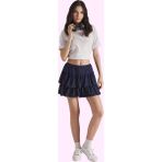 Kadın Basic Yüksek Bel Mini Örme Etek Renk Yazlık Fırfırlı Skater Yaz Aylarının Vazgeçilmezi - Lacivert - XL