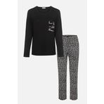 Kadın Baskılı Yaprak Desenli Yumuşak Dokulu Viskon Pijama Takımı M Siyah - Beyaz