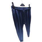 Kadın Bayan Battal Büyük Beden Fransız Kadife Çift Cepli Paça Manşetli Bel Lastikli Kordonlu Bol Rahat Kalıp Eşofman Altı Pijama Tayt Pantolon - 4XL - Lacivert