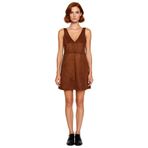 Kadın Bej Bodycon Kalıp V Yaka Jile Süet Mini Elbise Kışlık Şık Ve Konforlu Tasarım Kaliteli-Kahverengi-S