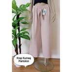 Kadın Bej Dökümlü Krep Kumaş Beli Lastikli Bol Paça Pantolon