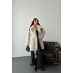 Kadın Bej Oversize Premium Kürk Kaban MLB106