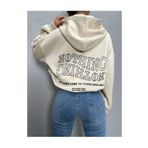Kadın Bej Ters Düz Nothing Baskılı Oversize Sweatshirt