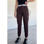 Kadın Bel Baskılı Paça ve Bel Lastikli Çimalı Eşofman Altı P-00018643 - Kahve - 36