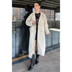 Kadın Bel Kuşaklı Yırtmaçlı Oversize Trençkot P-00016316 - Taş - Standart