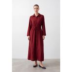 Kadın Belden Bağlamalı Uzun Kollu Elbise - 32243ELB - BURGUNDY