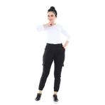 Kadın Beli Lastikli Keten Likralı Kargo Pantolon (Siyah) (Siyah / 42)
