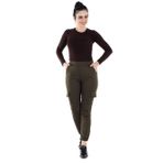 Kadın Beli Lastikli Keten Likralı Kargo Pantolon (Yeşil) (Yeşil / 40)