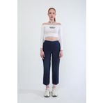 Kadın Beli Lastikli Likralı Yan Cepli Jean Pantolon Lacivert