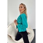 Kadın Beli Lastikli Mono Yaka Biker Jean Ceket - Yeşil