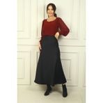 Kadın Beli Lastikli Uzun Saten Etek - Siyah - M