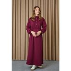 Kadın Beli Tünelli Çıtçıt Detaylı Elbise - 12655ELB - BURGUNDY