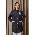 Kadın Beli Tünelli ve Aksesuarlı Denim Tunik - 10732TUN - NAVY