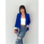 Kadın Beyaz Astarlı Blazer Ceket Kol Içi Çizgili Katlama Detaylı - Saks Mavi - 42 - Regular Fit
