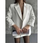 Kadın Beyaz Astarlı Blazer Ceket Kol Içi Çizgili Katlama Detaylı - XL - Regular Fit