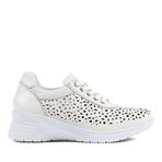 Kadın Beyaz Bağcıklı Dolgu Topuklu Deri Sneaker