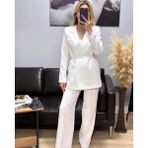 Kadın Beyaz Bel Bağlamalı Blazer Ceket - 34