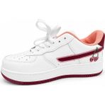 Kadın Beyaz Bordo Kiraz Nakışlı Kalın Taban Sneaker Spor Ayakkabı - G290-Beyaz