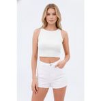 Kadın Beyaz Halter Yaka Omuz Dekolteli Pencere Detaylı Pamuklu Fitilli Kaşkorse Crop Bluz