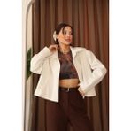 Kadın Beyaz Kısa Oversize Trençkot - 40