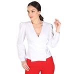 Kadın Beyaz Kruvaze Model Likralı Gömlek