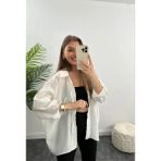 Kadın Beyaz Oversize Gömlek – Uzun Kollu, Rahat Kesim, Şifon Görünümlü Günlük ve Ofis Kombinleri Için - Standart