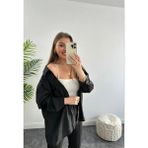 Kadın Beyaz Oversize Gömlek – Uzun Kollu, Rahat Kesim, Şifon Görünümlü Günlük ve Ofis Kombinleri Için - XL - Siyah