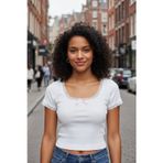 Kadın Beyaz Premium Dantel Detaylı Fiyonk Aksesuarlı Crop Top Bluz