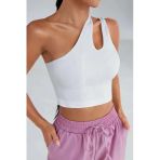 Kadın Beyaz Tek Omuz Cut Out Detaylı Crop Top Bluz – Şık, Rahat Ve Kolay Kombinlenebilir